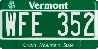VT license plate WFE352