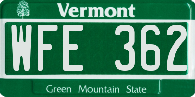 VT license plate WFE362