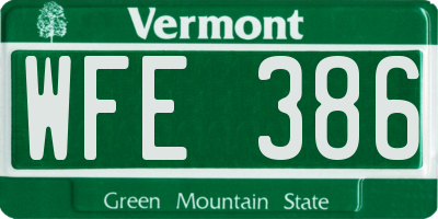 VT license plate WFE386