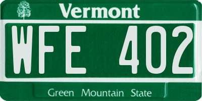 VT license plate WFE402