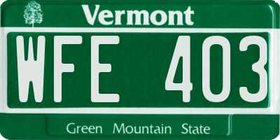 VT license plate WFE403