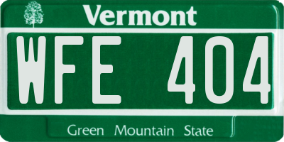 VT license plate WFE404