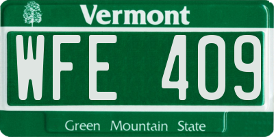 VT license plate WFE409