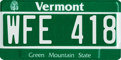 VT license plate WFE418