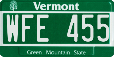 VT license plate WFE455