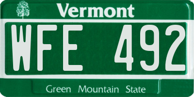 VT license plate WFE492
