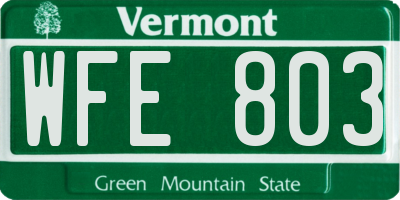 VT license plate WFE803