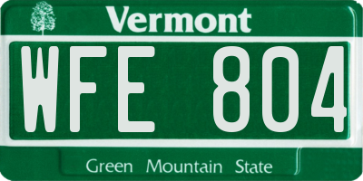 VT license plate WFE804