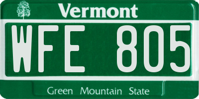 VT license plate WFE805