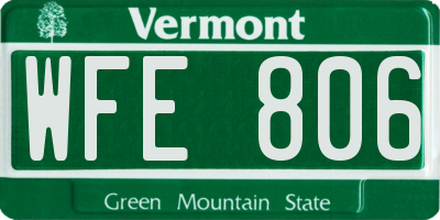 VT license plate WFE806