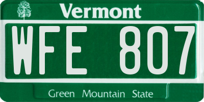 VT license plate WFE807