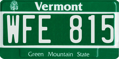 VT license plate WFE815