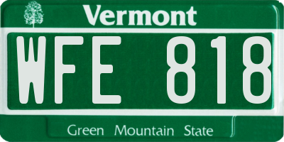 VT license plate WFE818