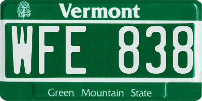 VT license plate WFE838