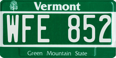 VT license plate WFE852