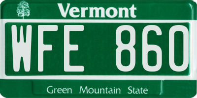 VT license plate WFE860