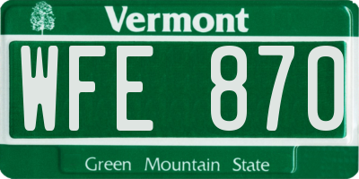 VT license plate WFE870