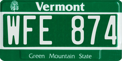 VT license plate WFE874