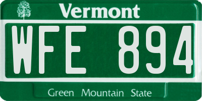 VT license plate WFE894