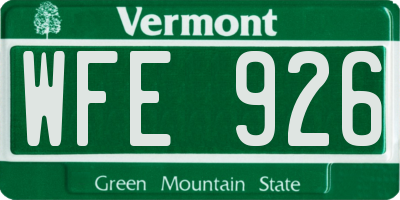 VT license plate WFE926