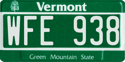 VT license plate WFE938