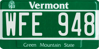 VT license plate WFE948