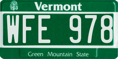 VT license plate WFE978