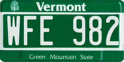 VT license plate WFE982