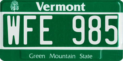 VT license plate WFE985