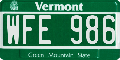 VT license plate WFE986