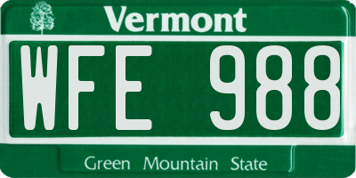VT license plate WFE988