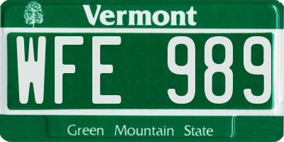 VT license plate WFE989