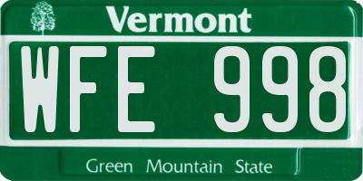 VT license plate WFE998