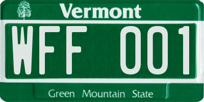 VT license plate WFF001