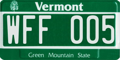 VT license plate WFF005
