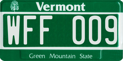 VT license plate WFF009