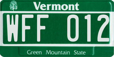 VT license plate WFF012