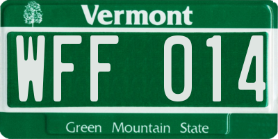 VT license plate WFF014