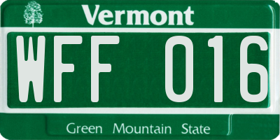 VT license plate WFF016