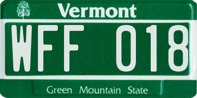 VT license plate WFF018