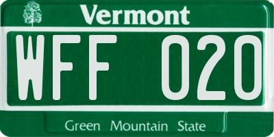 VT license plate WFF020