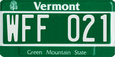 VT license plate WFF021