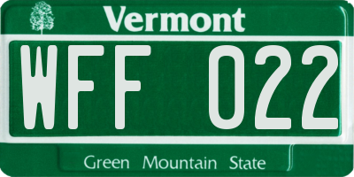 VT license plate WFF022