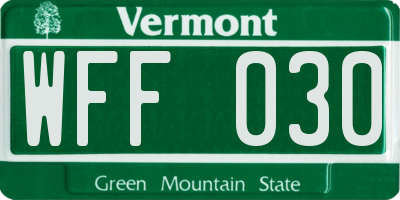 VT license plate WFF030