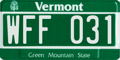 VT license plate WFF031