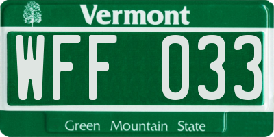 VT license plate WFF033
