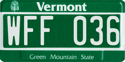 VT license plate WFF036