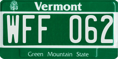VT license plate WFF062