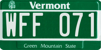 VT license plate WFF071