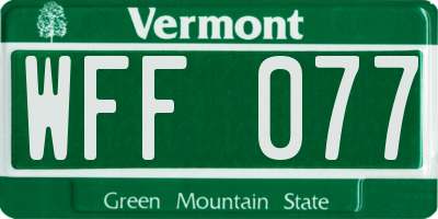 VT license plate WFF077